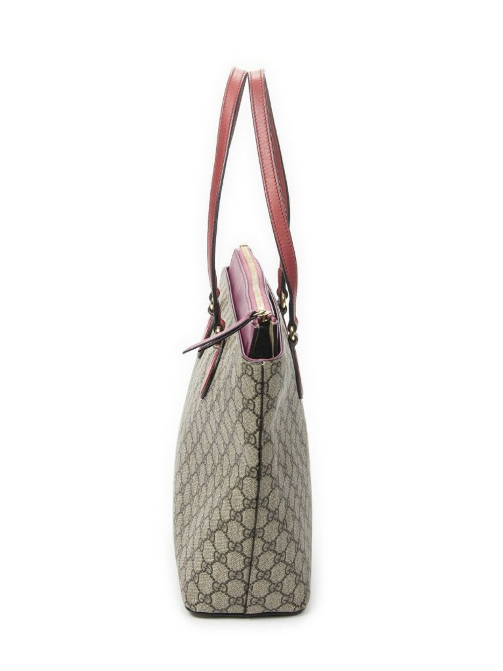 Gucci Zip Bucket Tote Beige Pink Red Supreme Canvas - Picture 4 of 10